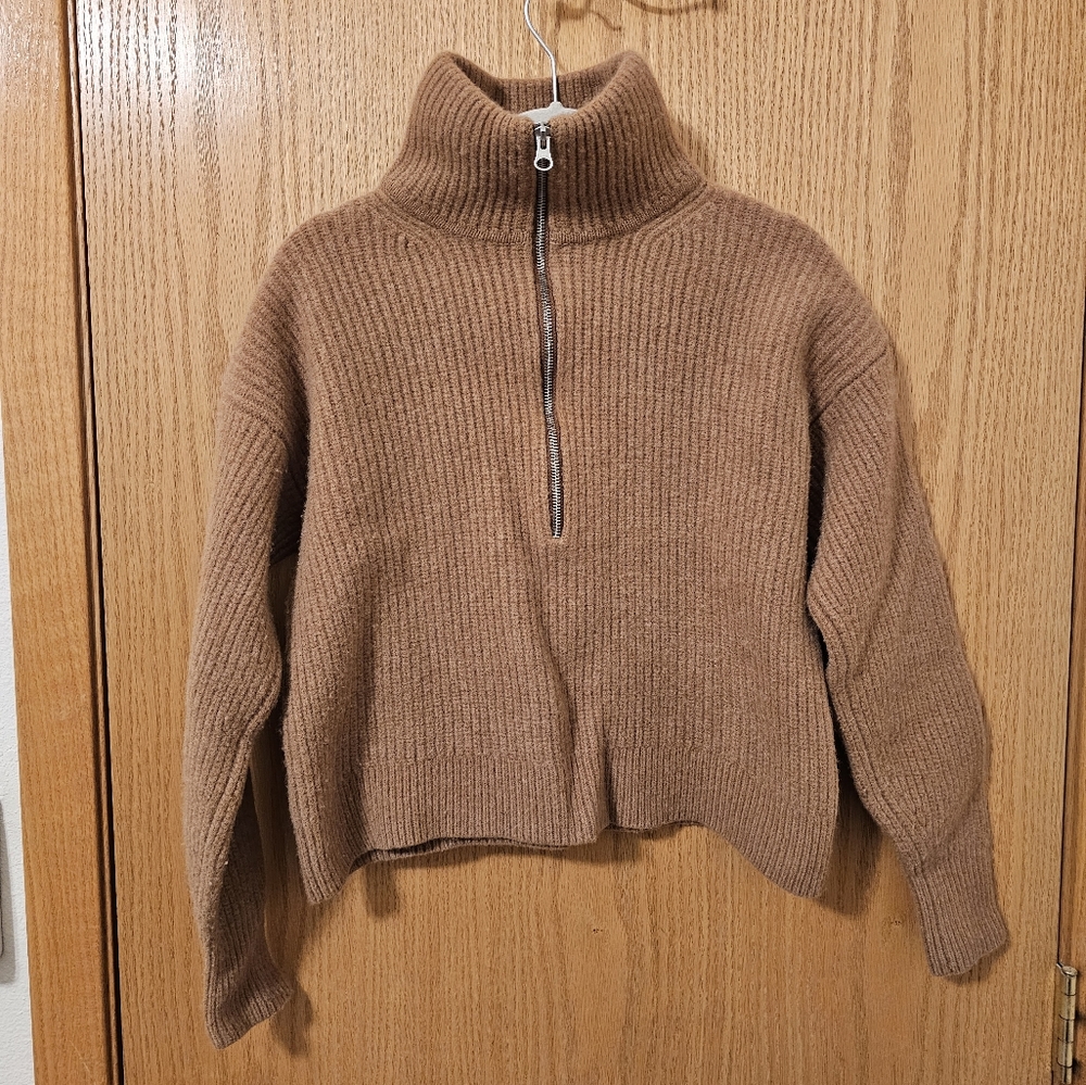 Everlane Marino Felted Half-zip Sweater in Camel